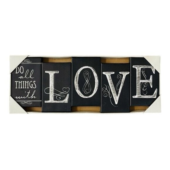 NIB Vintage LOVE Sign Black White Canvas Print Plaque 5 Pieces Wall Hanging Sign - Picture 2 of 2